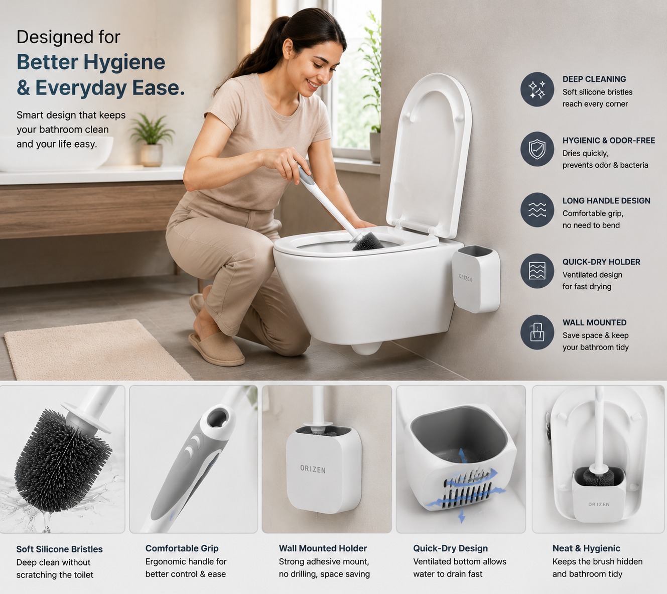 Orizen Silicone Toilet Brush Set - Image 2