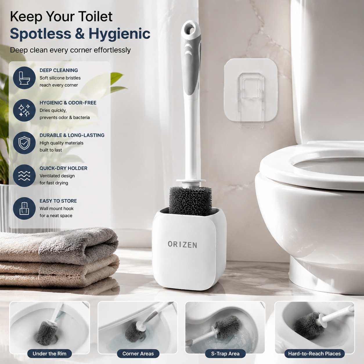 Orizen Silicone Toilet Brush Set - Image 3