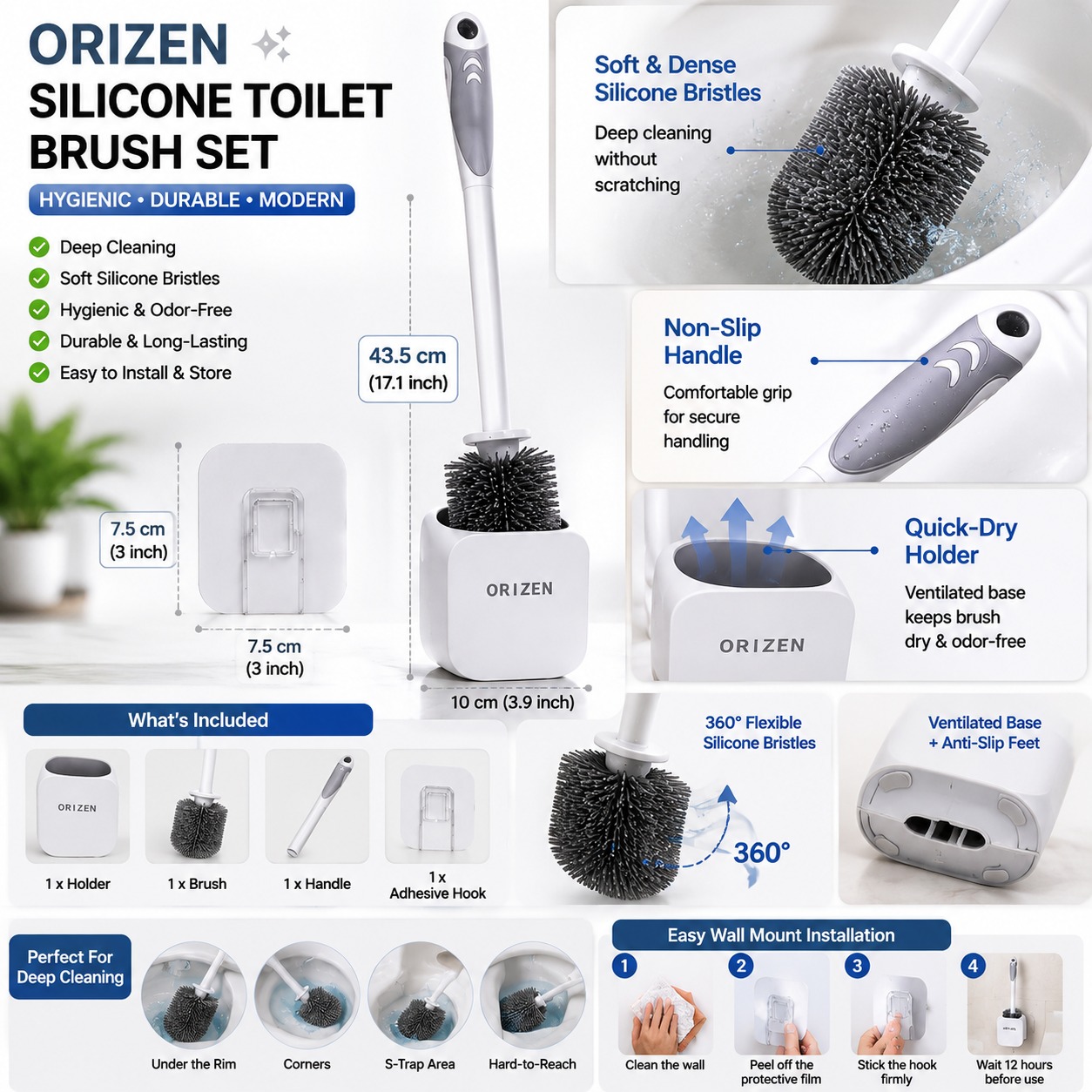 Orizen Silicone Toilet Brush Set - Image 4
