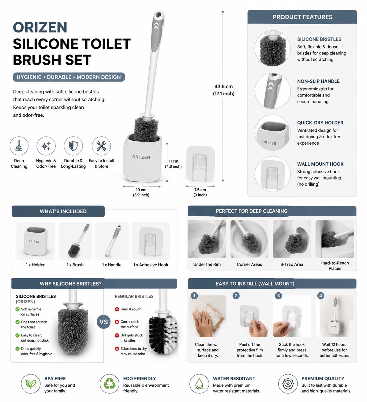 Orizen Silicone Toilet Brush Set - Image 6