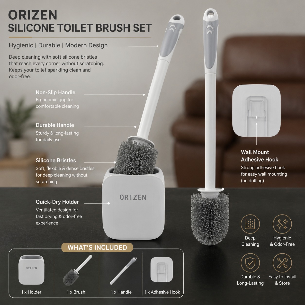 Orizen Silicone Toilet Brush Set - Image 7
