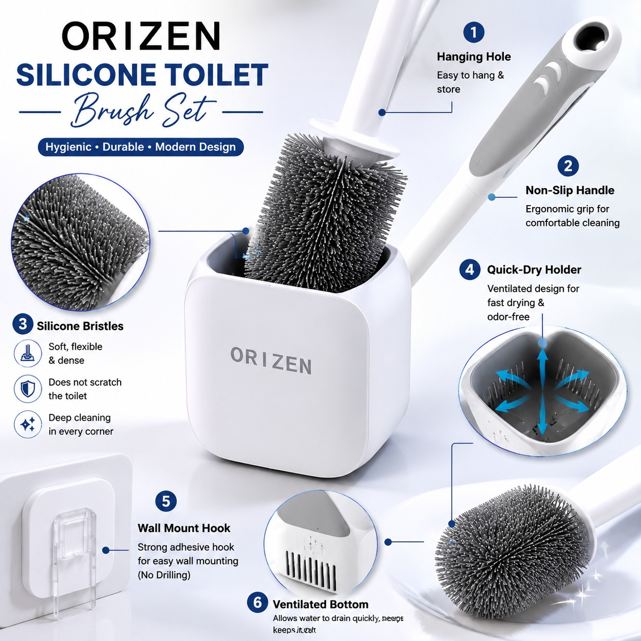 Orizen Silicone Toilet Brush Set - Image 8