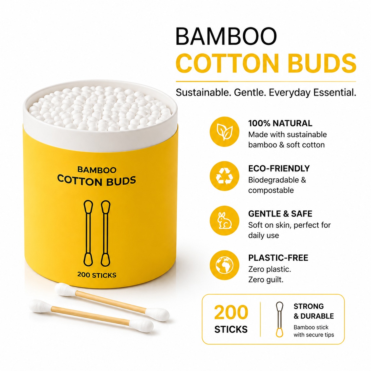 Eco-Friendly Bamboo Cotton Buds - Image 3
